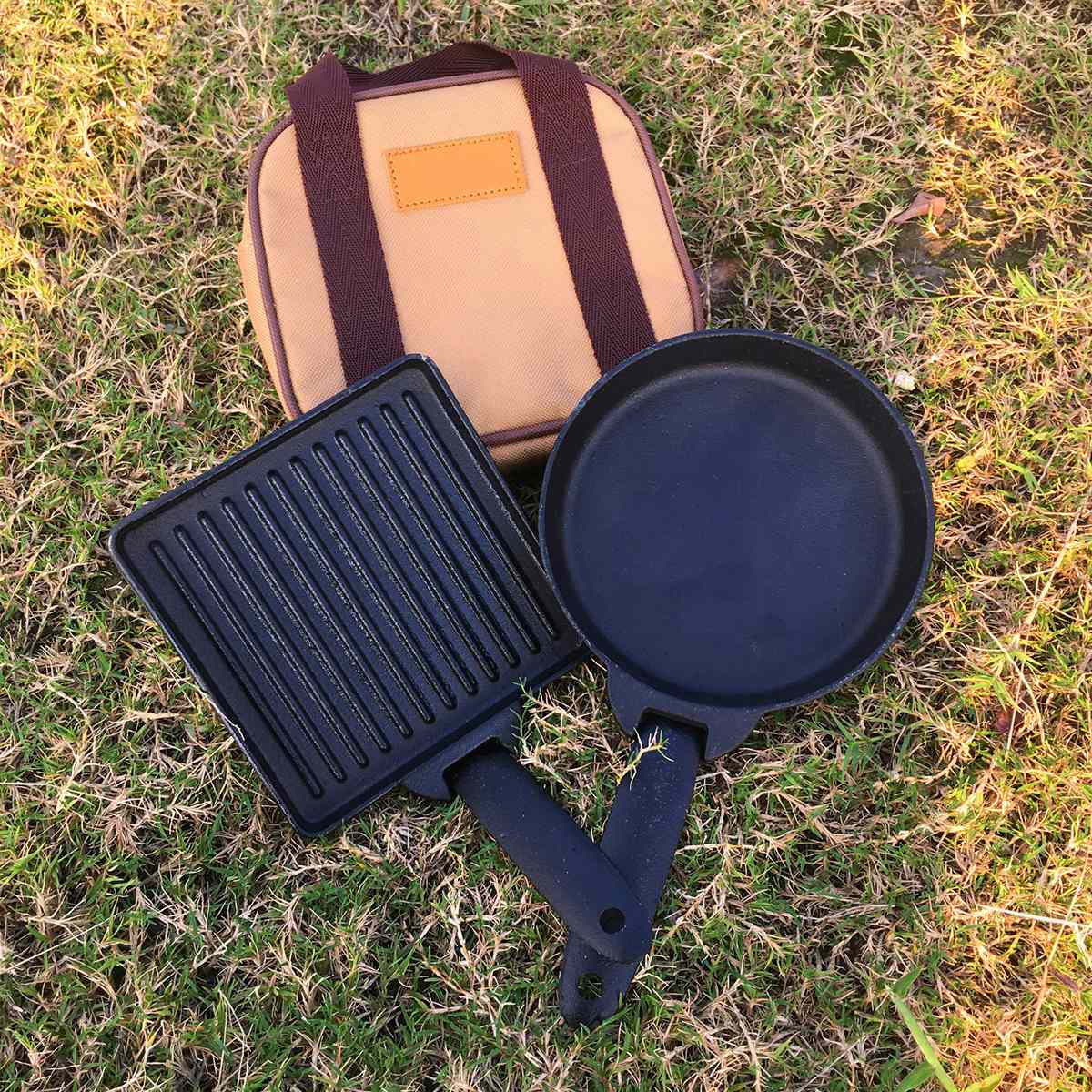 2pc löstagbara stekpannor för stekpanna utomhus järn non-stick campingkokkärl grill spisgryta set med bärbar bärväska