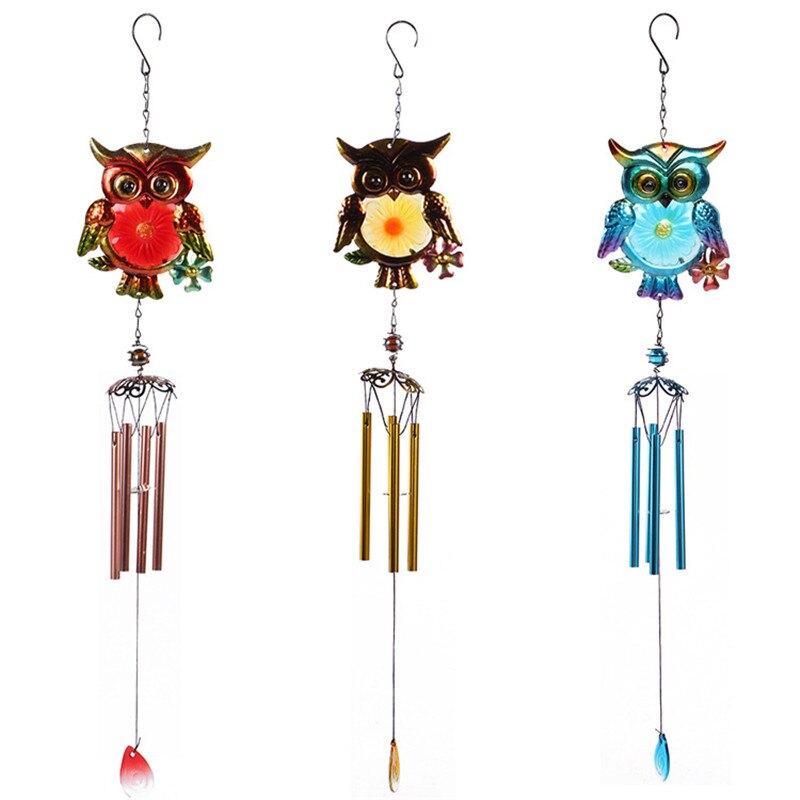 1pc coruja sinos de vento metal artesanato vidro pintado ornamentos zakka criativo casa sino vento carrilhão tubo jardim azul vermelho pingentes
