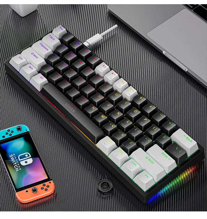 K620 Mini Gaming Mechanical Keyboard 61 Keys RGB Hotswap Type-C Wired Gaming Keyboard PBT Keycaps 60% Ergonomics Keyboards: Olive / blue switch