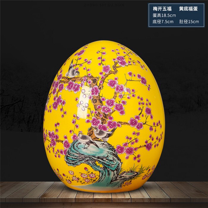 Jingdezhen ceramic yellow vase decoration Chinese classical living room TV cabinet home decoration flower arranging vase: e