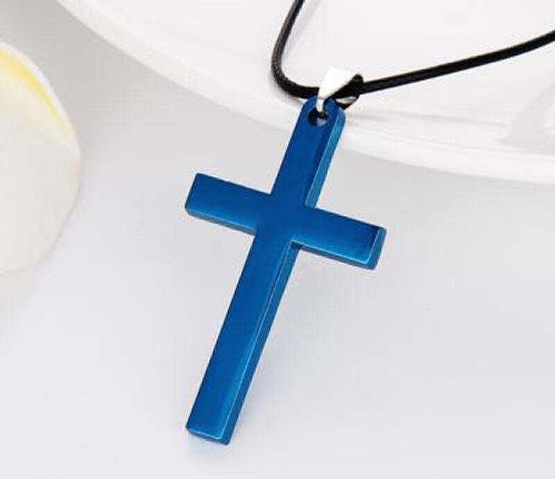Cross Kettingen Voor Mannen Roestvrij Staal Gouden Kleur Mannelijke Hanger Kettingen Gebed Sieraden Vriend: Blue