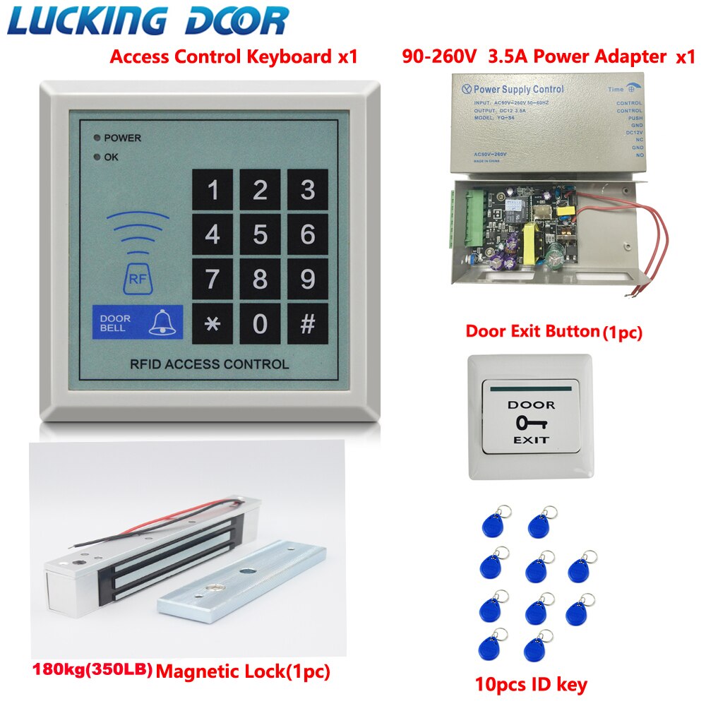 RFID 125KHz Proximity Card Door Access Control Kit Entry Keypad Opener 100lbs Magnetic Lock For Access Control System: access control kit02