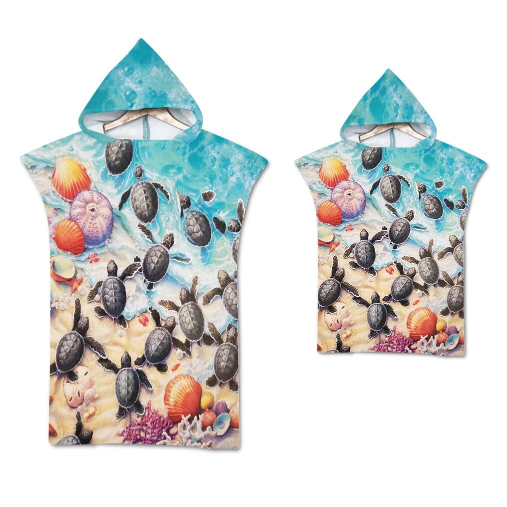 Gedrukt Sea Turtle Microfiber Hoodied Badhanddoeken Zand Gratis Draagbare Strandlaken Zwemmen Beach Surf Poncho Sport Handdoeken: Printed 1 / Adult