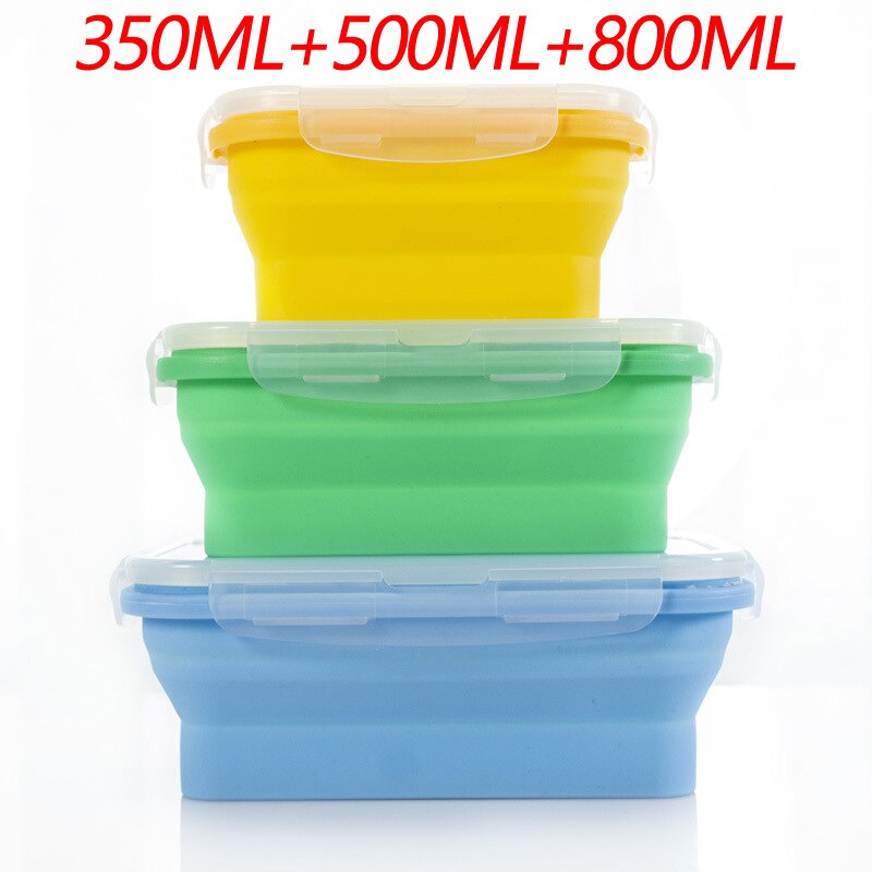 Collapsible Silicone Food Container Portable Bento Lunch Box Microware Home Kitchen Outdoor Food Storage Containers Box: Orange
