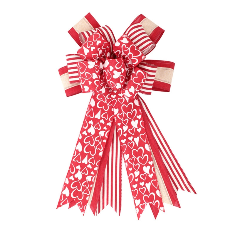 Q0KF Heart Printed Bow Pink DIY Valentine's Day Bows Decoration for Shop Garden Party: Love moment