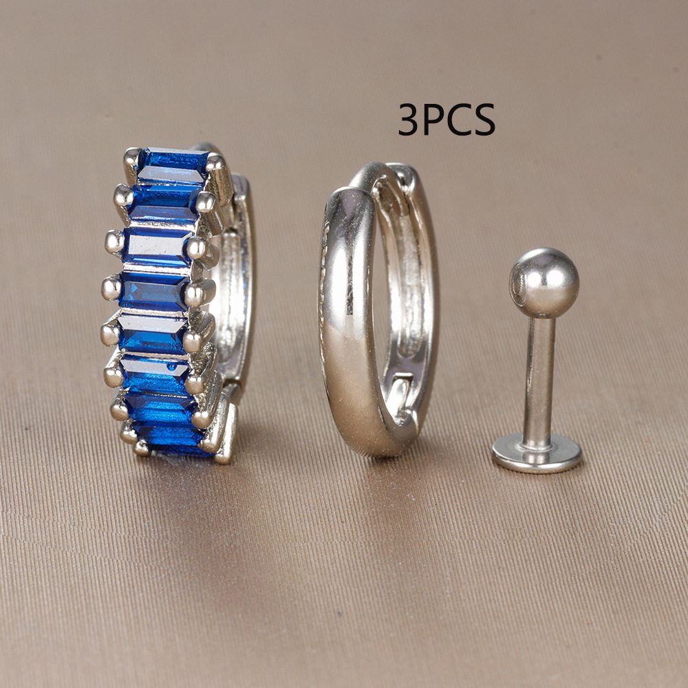 Conjunto de pendientes de aro de círculo redondo para mujer, aretes pequeños de acero inoxidable para Piercing de cartílago, joyería, 3 uds.: Plata antigua plateada