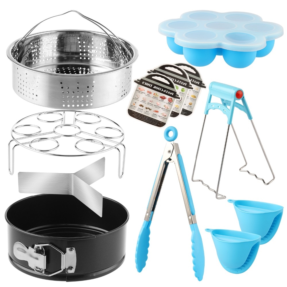 Accesorios para olla instantánea, cesta de vapor, rejilla para vaporizador de huevos, sartén para tarta de queso, Clip para platos, accesorios para olla a presión, 9 Uds.