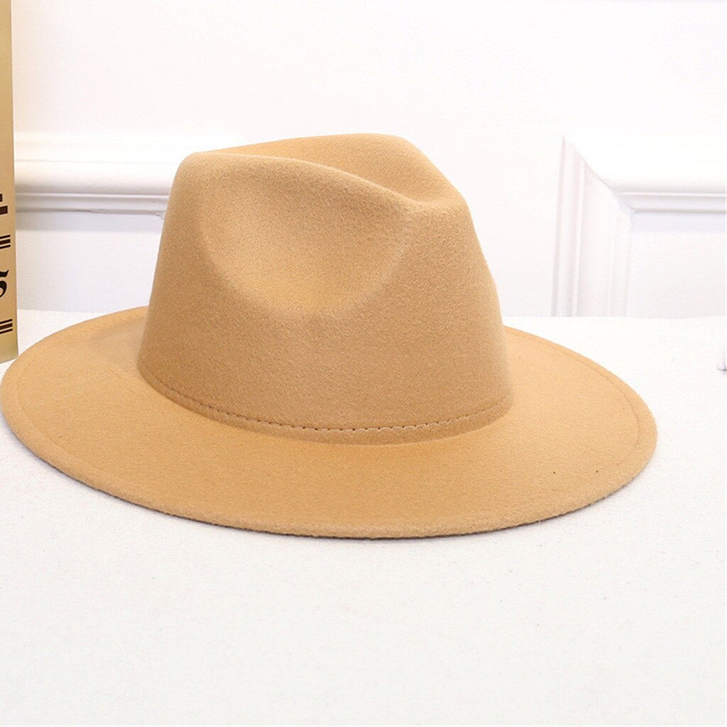 Fedora hat uldbåd flad hat til dames filt bred rand fedora hatte dame chapeu de feltro bowler gambler top karneval hat: E
