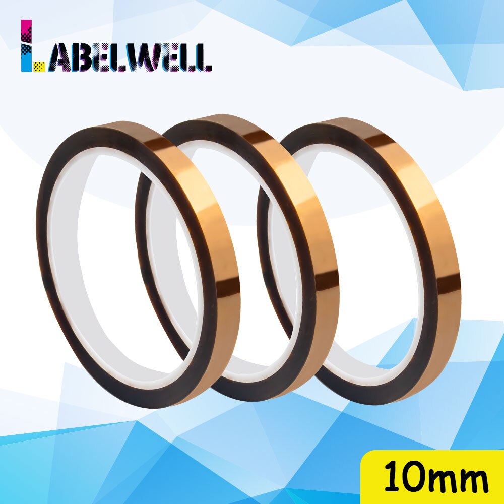Labelwell 3 uds cinta Kapton 6mm 10mm 20mm 25mm 30mm cinta adhesiva de oro de poliimida para alta temperatura resistente al calor para la industria: 10mm