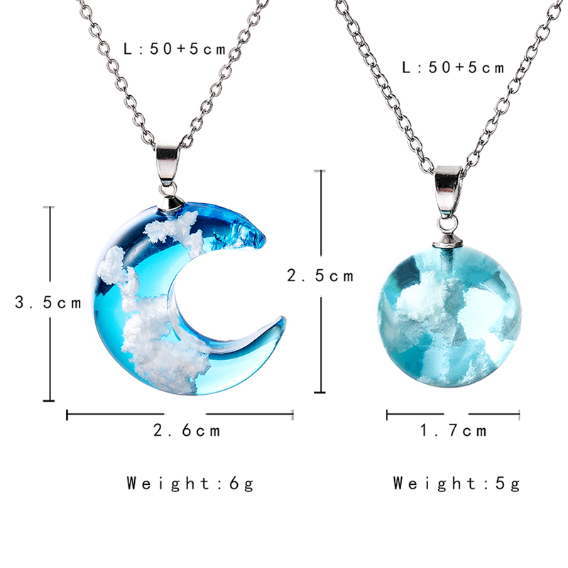 Transparent Harz Rould Ball Mond Anhänger Halskette Frauen Blauen Himmel Weißen Wolke Kette Halskette Schmuck