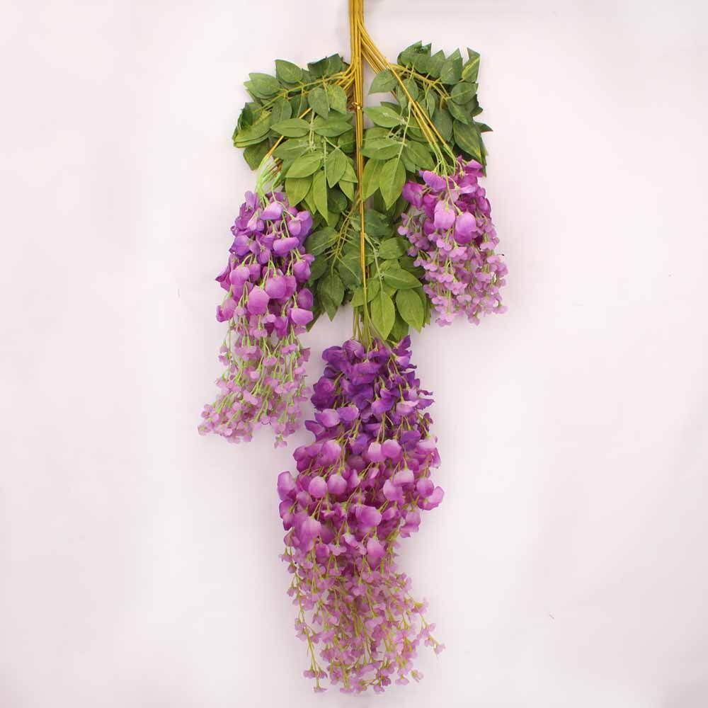 Flor Artificial de glicinia, plantas de plástico falsas, hojas que cuelgan de mimbre para casa, boda, guirnalda de decoración para la pared del hogar