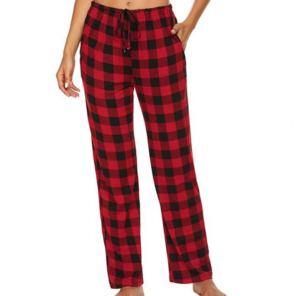 Unisex Casual Plaid Pants Loose Sport Plaid Pajama Pants Trousers Casual Harem Piżama Męska Men Streetwear Pants: Red / L