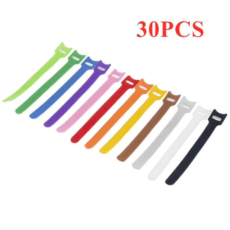 30PCS T-shaped Data Cable Management Strap with Velcro Cable Tie Back-to-back Hook and Loop Cable Tie Nylon Strap Hook 12*200mm