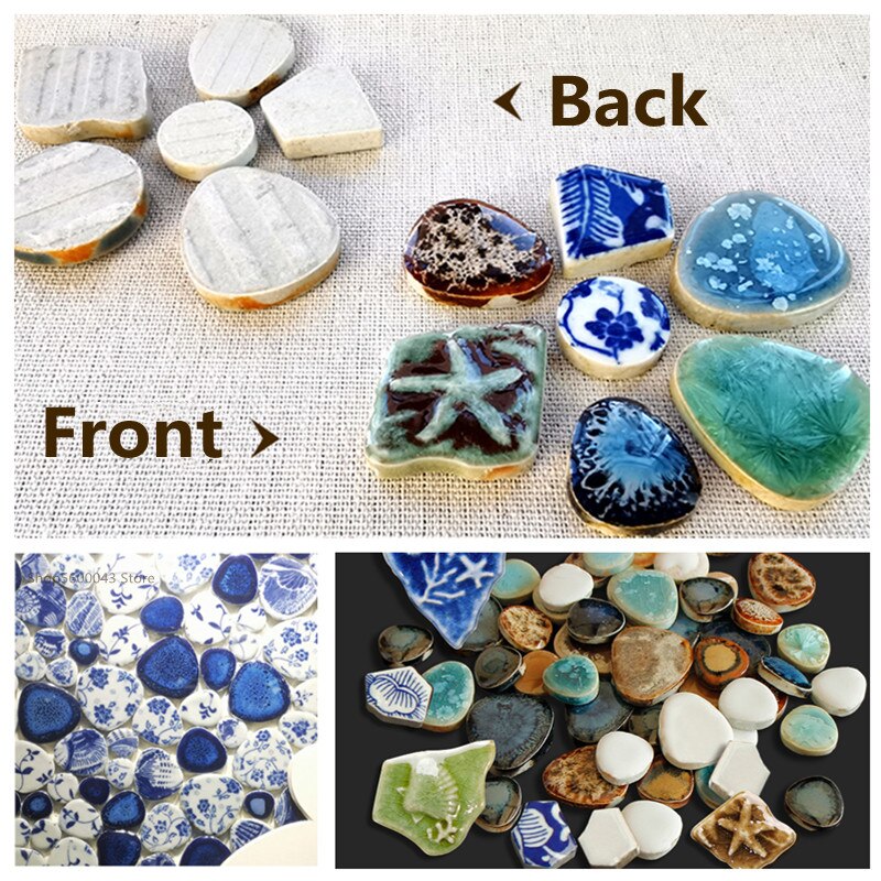 100g mozaika ceramiczna fragmenty niebieskie i białe kawałki porcelany rzemiosło materiały kolaż małe płytki DIY kreatywna artystyczna dekoracja