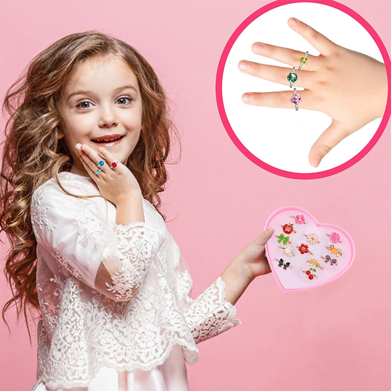 Children Rings Adjustable Exquisite Jewelry Cartoon Makeup Pretend Play Girls Birthday Kids Rewards TMZ