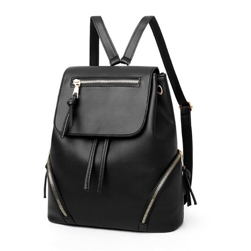 Women's PU leather backpack School bag classic black waterproof travel multi-function Shoulder bag: black 4