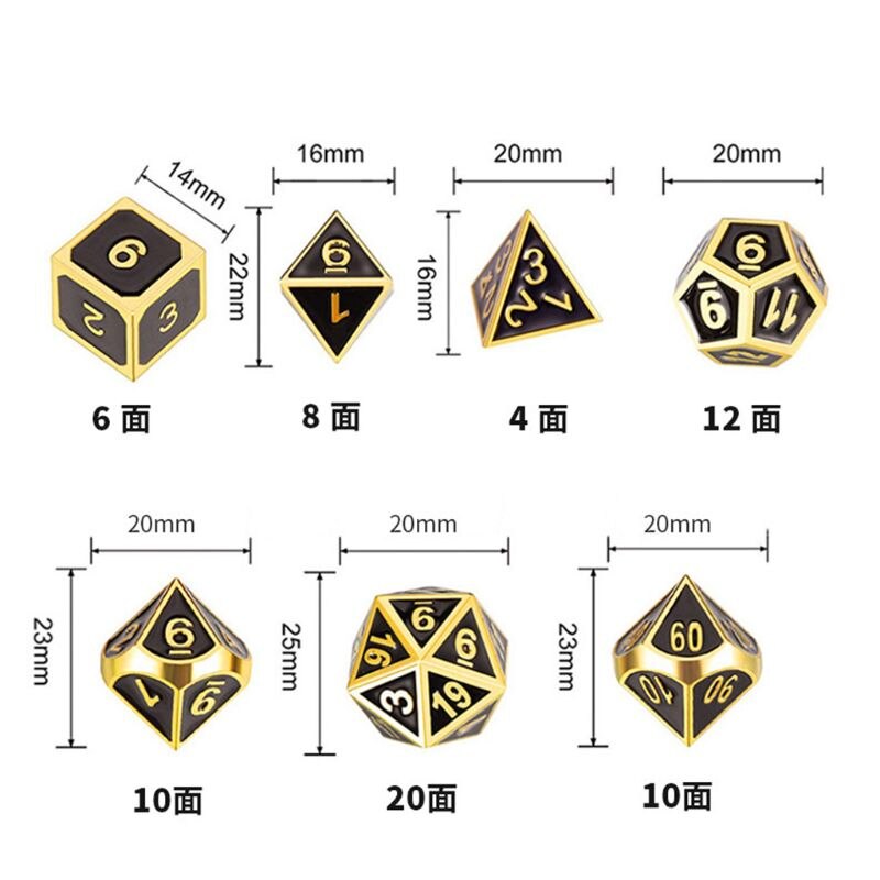 Metal Dice 7 Stks/set Rpg Dobbelstenen D & D Board Game Magic Props D4 D6 D8 D10 D12 D20 d25 19