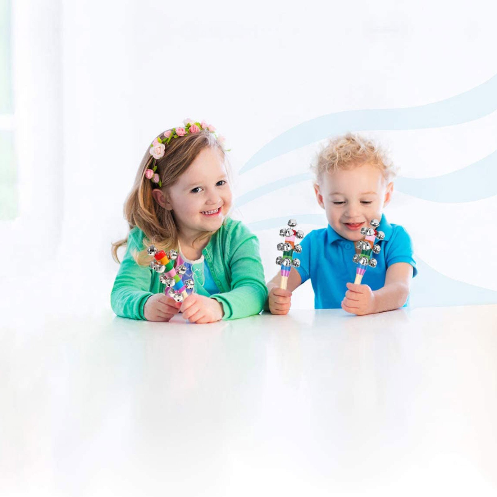 Christmas Hand Jingle Bells Hand Sleigh Bells Rainbow Shake Decoration Bells Musical Instrument Handle Bell Ring Educational Toy