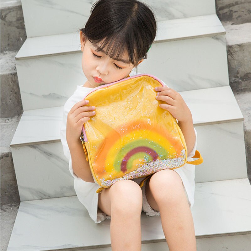 Cute Children Rainbow School Bag PVC Sequins Sweet Backpack Gilrs Kids Small Rucksack Kids Kindergarten Bags Schoolbag XA861H