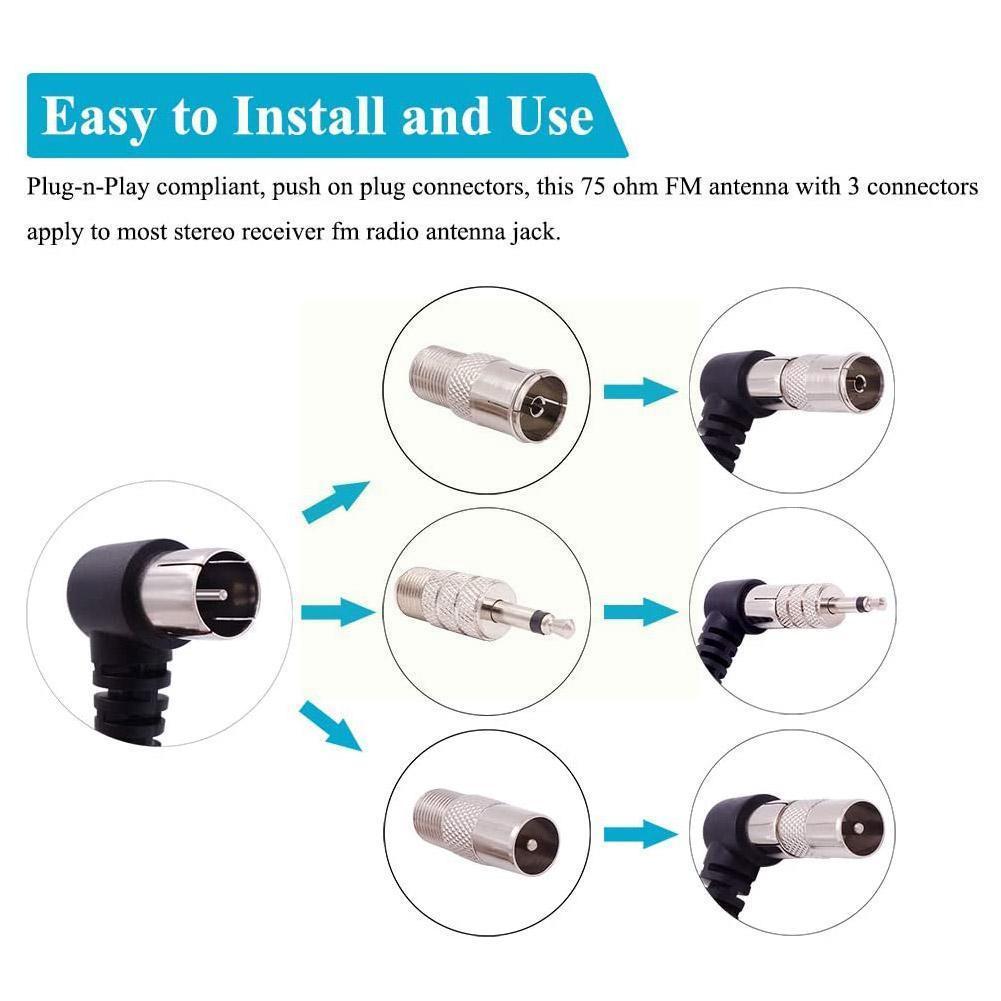 Antena de Radio Fm 75 Ofm dipolo interior antenas T receptor aéreo conector macho tipo F para estaciones de Radio Fm Indo B0w5 G6M0