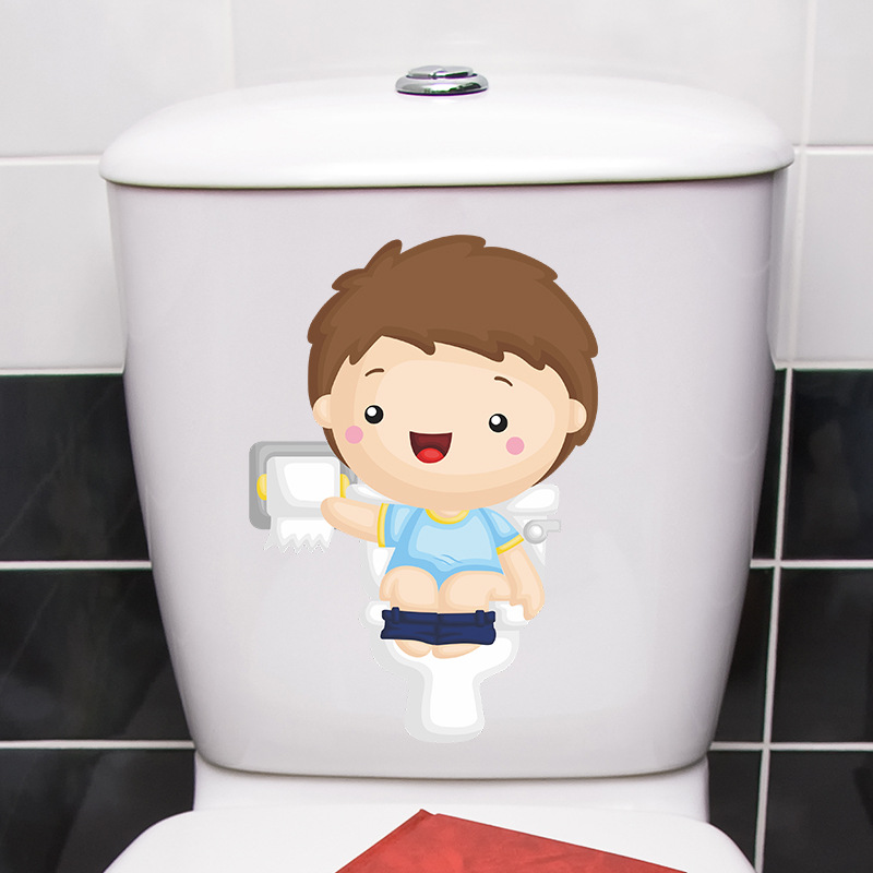 Cartoon Cute Little Boy Squatting Toilet Nursery Toilet Stickers Home Decoration Wall Stickers Self-Adhesive