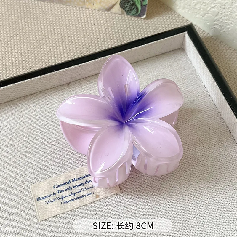 8CM Gradient Large Flower Acrylic Hair Clip For Women Sweet Hair Claws Crab Clamp Barrettes Hawaiian Headwear Accessories: SKY BLUE