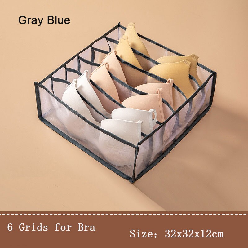 Organizador de armarios para calcetines, caja de almacenamiento de ropa interior separada, organizador de sujetador, cajas de cajones para dormitorio, 6/7/11 rejillas: 6 Grids-Gray Blue