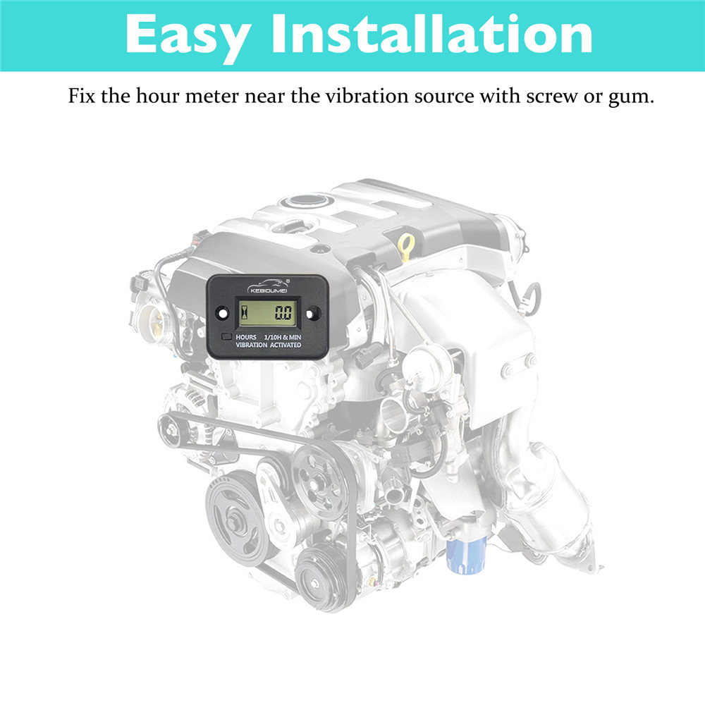 sikeo Waterproof Digital Hour Meter LCD Display Portable Engine Gauge Hour Meter For Motorcycle/Boat Engines Counter Hour Meter