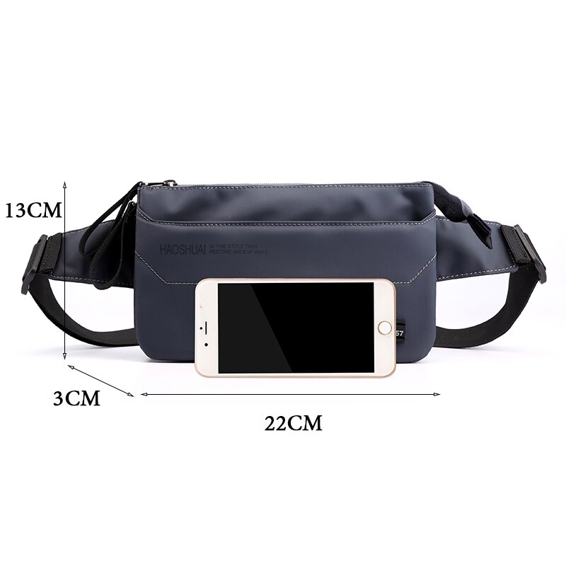 Pochete de nylon à prova d'água com 4 bolsos, bolsa de cintura masculina, simples, resistente a desgaste, preta para mulheres, pochete de celular