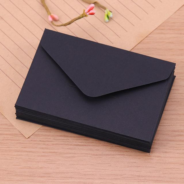 20 stuks klassieke witte zwarte kraft blanco mini-papieren enveloppen met venster, envelop voor huwelijksuitnodiging: Zwart