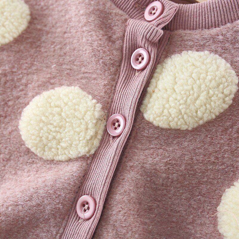 Kleinkind Baby Mädchen Winter Fleece Jacke, Runde Dots Tasten Lange Hülse Mantel Oberbekleidung, straße Tragen Geeignet Für Freizeitparks