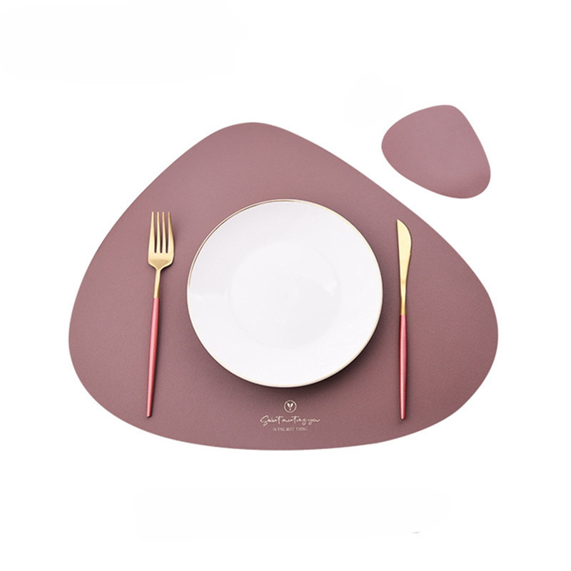 Inyahome Juego de 2 manteles individuales de piel sintética y posavasos para mesa de comedor, impermeables, lavables, manteles para mesa de cocina y cena: Morado