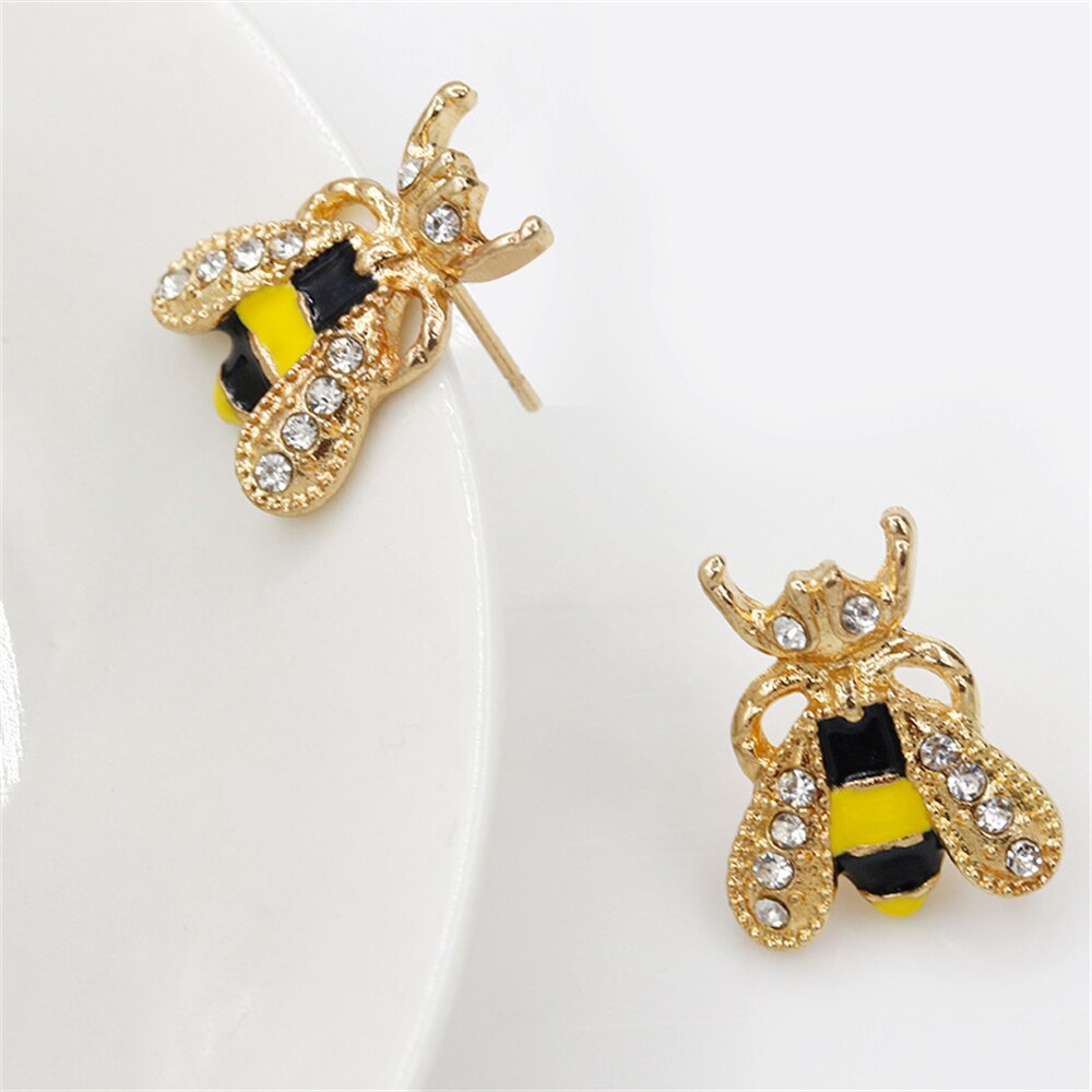 Luoler 1 Paar Bee Stud Oorbellen Voor Vrouwen Rhinestone Leuke Koreaanse Earring Mode-sieraden Voor Vrouwelijke Opknoping Oorbel