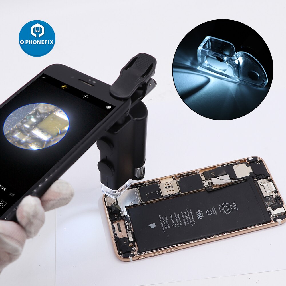 60X/100X Phone Microscope with Cell Phone Clip Pocket Magnifying Glass LED UV Lamp for Cellphone Jewelry Calligraphy Detecting