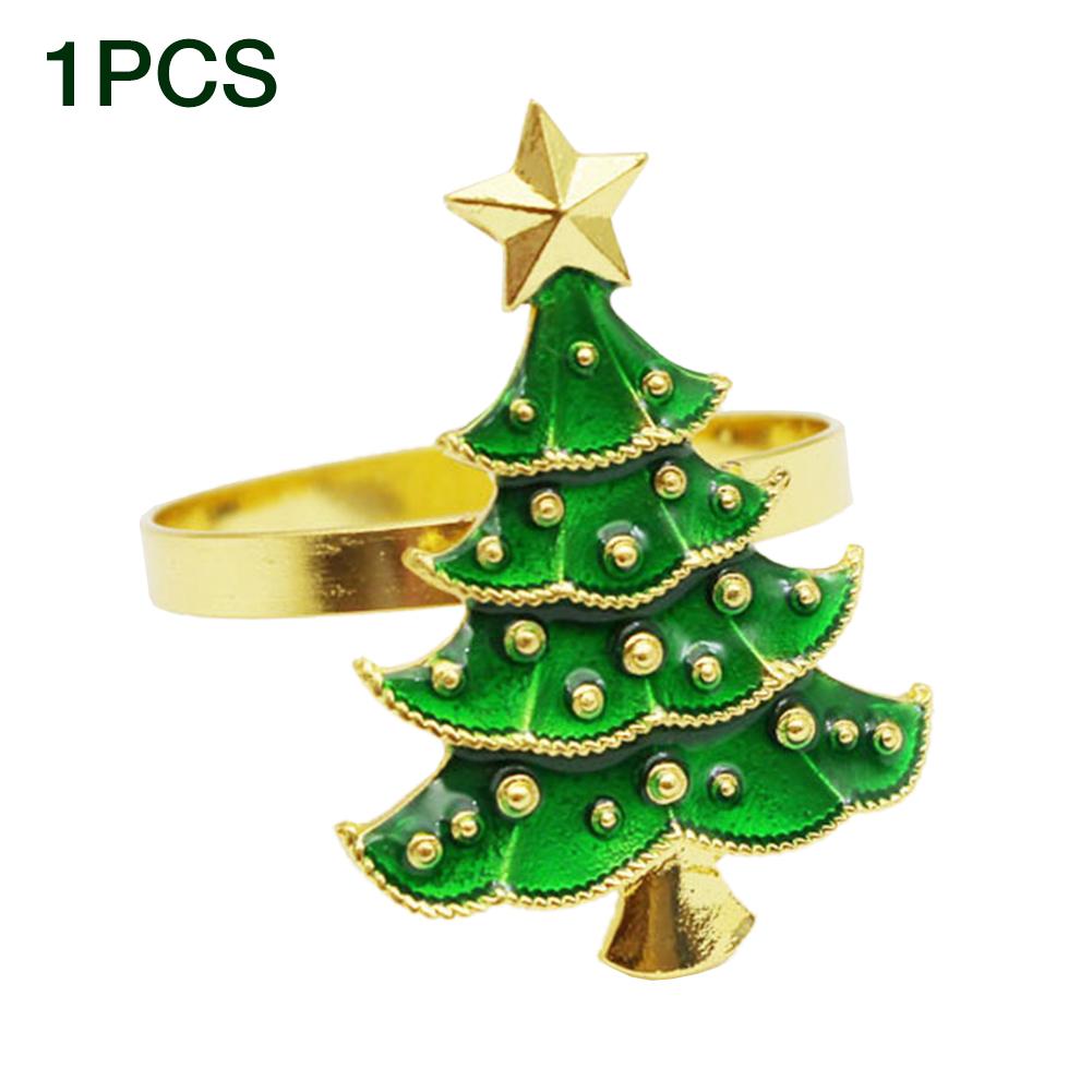 6 Stuks Prachtige Kerstboom Servetring Decoratieve Servet Houder Gesp Retro Rhinestone Craft Voor Kerst Bureau Decoratie: 1Pcs
