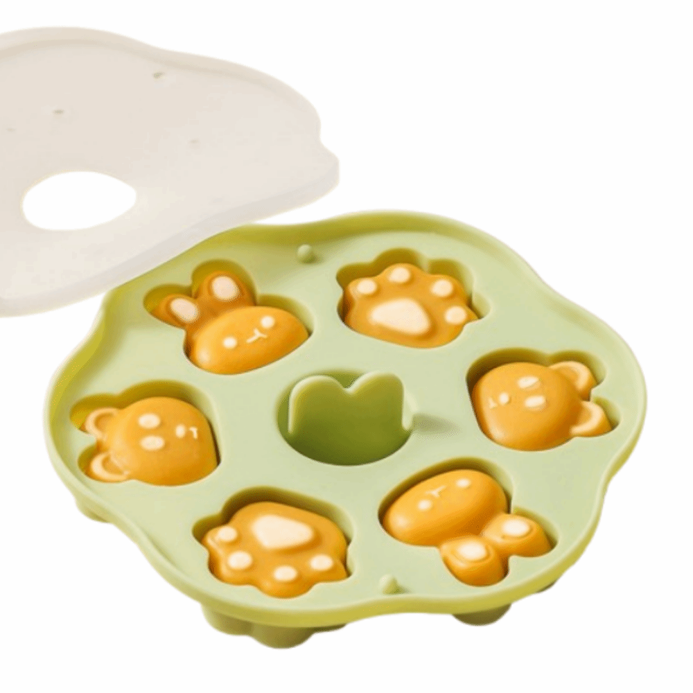 Baby Food Steamed Cake Mold 190ML 6 Grids Cartoon Baking Mold BPA Free Reusable Silicone Cake Mold Baking Supplies: Clear