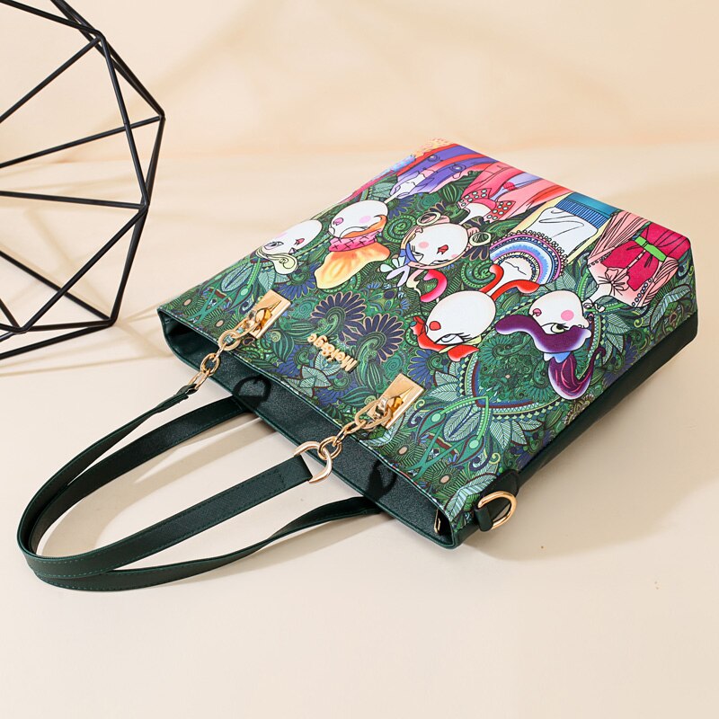 6 Pcs/Lot dessin animé impression femmes Composite sac de Durable en cuir PU sac à bandoulière femme Portable sac à provisions