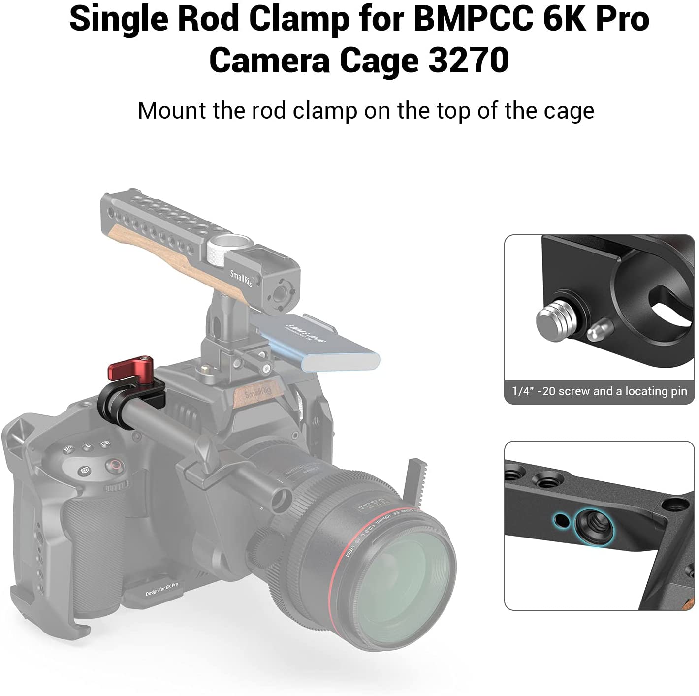 SmallRig 12mm/15mm Single Rod Clamp for BMPCC 6K Pro Cage 3276