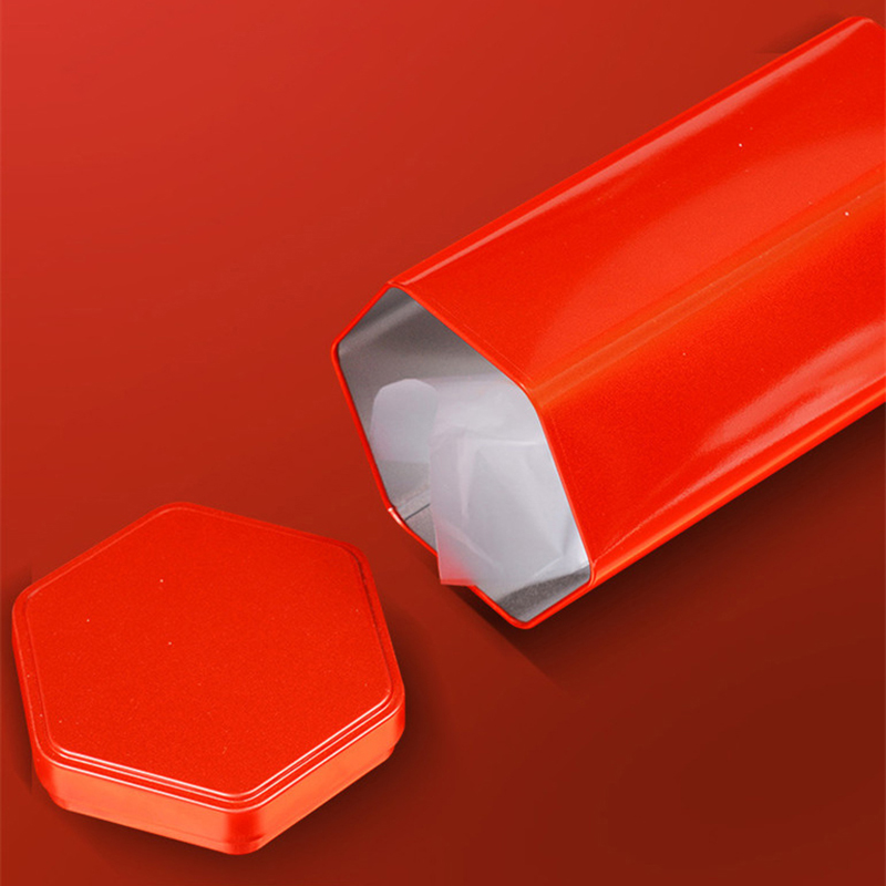 Tea Tin Can Hexagonal Tinplate Frosted Packaging Tin Can Universal Black Tea Pu'er Small Green Tangerine Tin Can