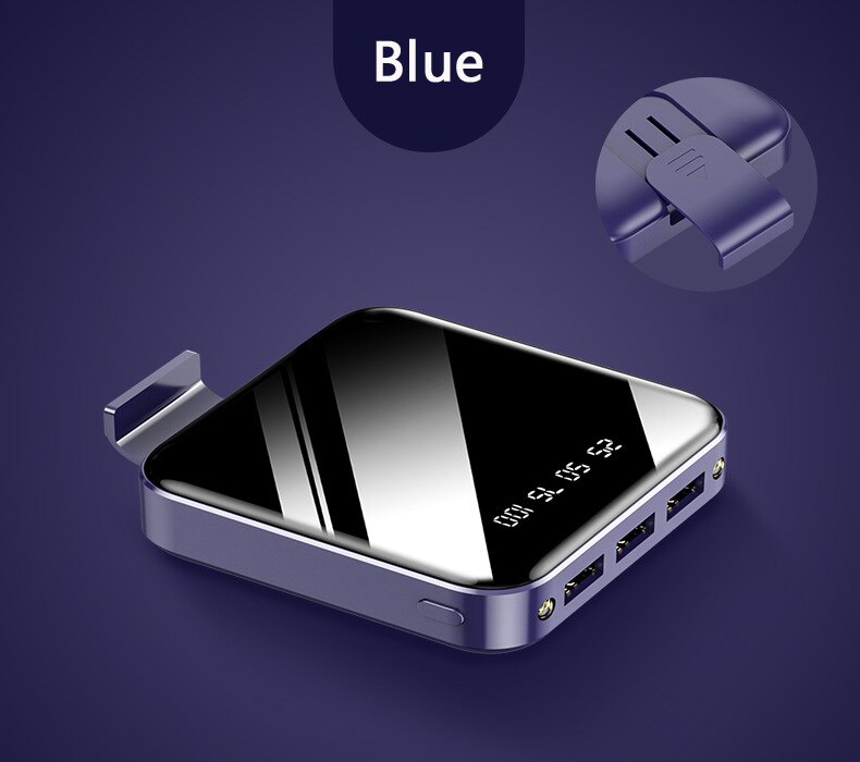 Mini-powerbank 20000 mah, typ c, tragbar, externer akku mit spiegelbildschirm, kompatibel mit xiaomi  mi 8 9 iphone 11.: Blau 2