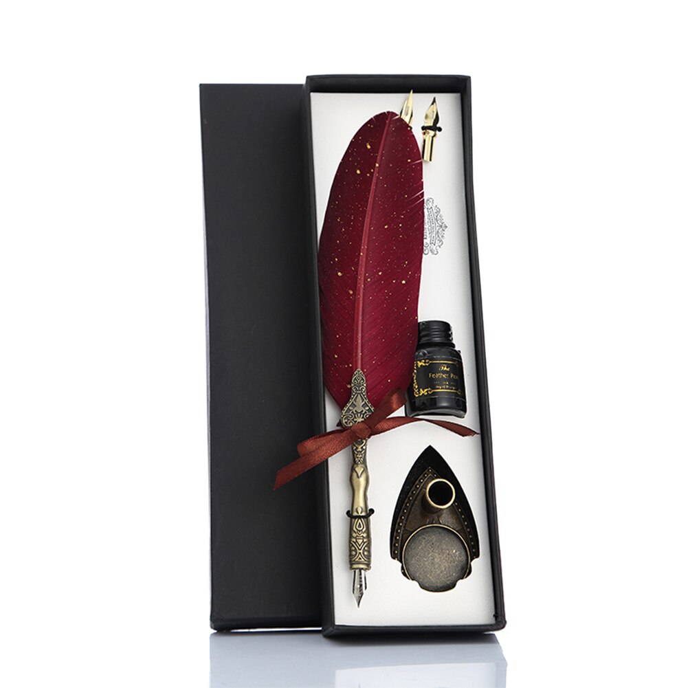 Calligrap anglais plume stylo ensemble Vintage publicité encre stylo Dip eau métal stylo plume ensemble anniversaire boîte 2/5 plumes: 	Red
