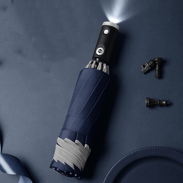 Dla Xiaomi automatyczny parasol z odblaskowym paskiem do tyłu światła Led parasol akademii 10 żeber 3-składany odwrócony parasol: LED blue