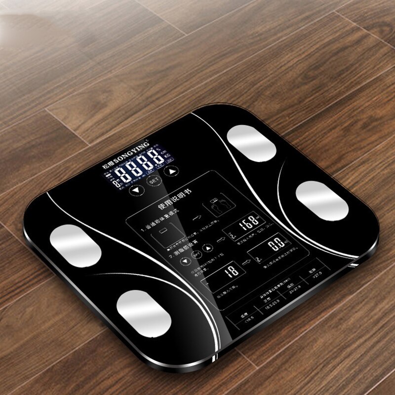 Smart Body Fat Scale LCD Digital Wireless Bluetooth Reciver BMI Weight Monitor Health Analyzer Fitness Lose Weight Tools Scale: B-Black