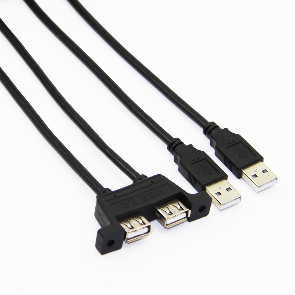Bochara Dual USB 2.0 Male to Dual USB 2.0 Female USB 2.0 Extension Cable with Screw Panel Mount Male to Female 30cm 50cm