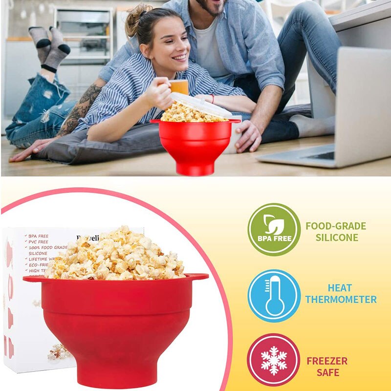 Microwave Silicone Popcorn Collapsible Air Microwavable Popcorn Bowl BPA Free Dishwasher Safe for Home YE