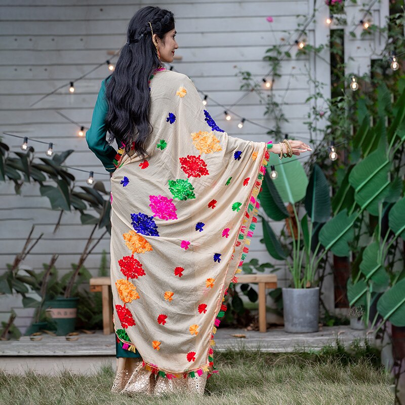 india etniske stiler dame brodert saree chiffong sjal vakker stor flerfarget hijab komfortabel kvinne hijab skjerf