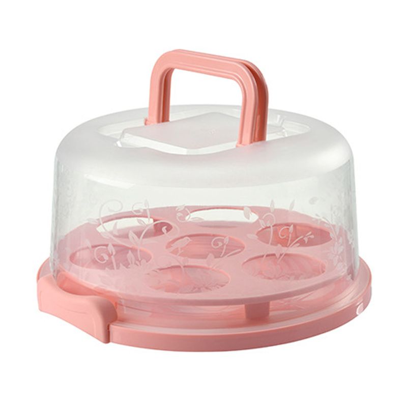 Portable Plastic Round Cupcake Container Dessert Cake Storage Box Kitchen Supply 896A: pink