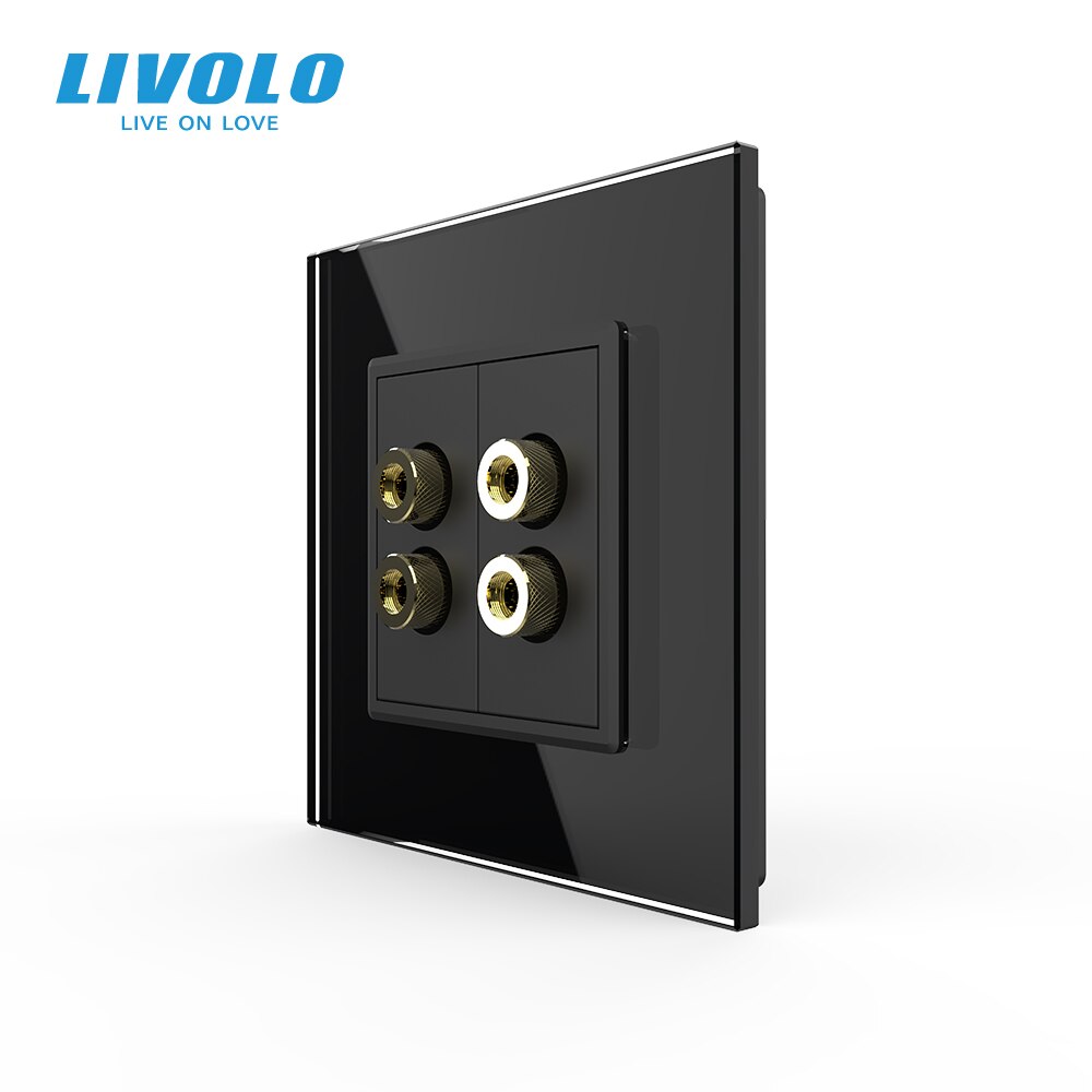 Livolo-enchufe de pared con Panel de cristal, enchufe de sonido estándar europeo: Double Black