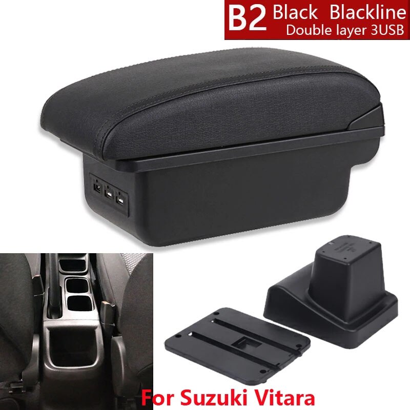 Dla Suzuki Vitara podłokietnik części robić modernizacji dedykowany podłokietnik samochdoowy centrum pudełko robić przechowywania samochód akcesoria wnętrze USB łatwy w instalacji: B2 czarny linia 3USB