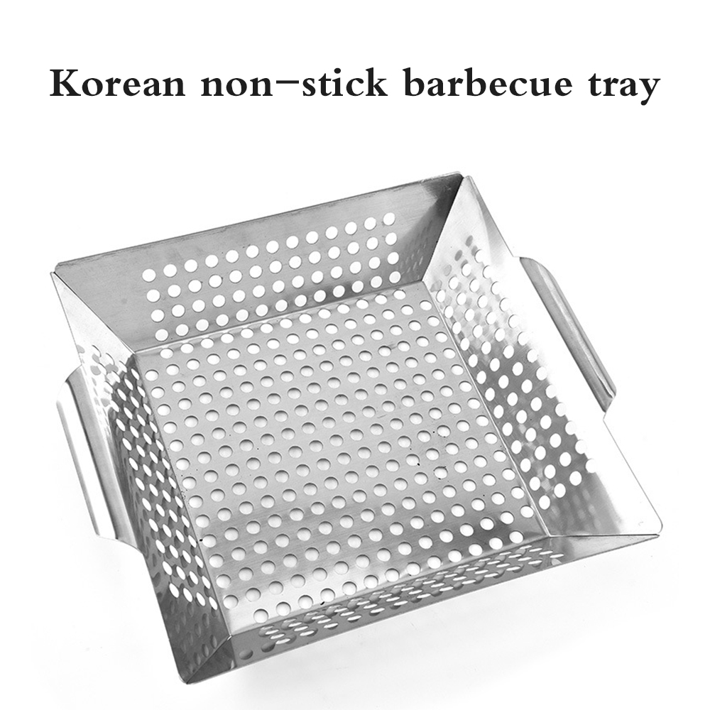 Stainless Steel BBQ Grill Basket Vegetable Grill Pan Portable Barbecue Drain Tray Net For Fish Vegetables Steak Shrimp Chops Net